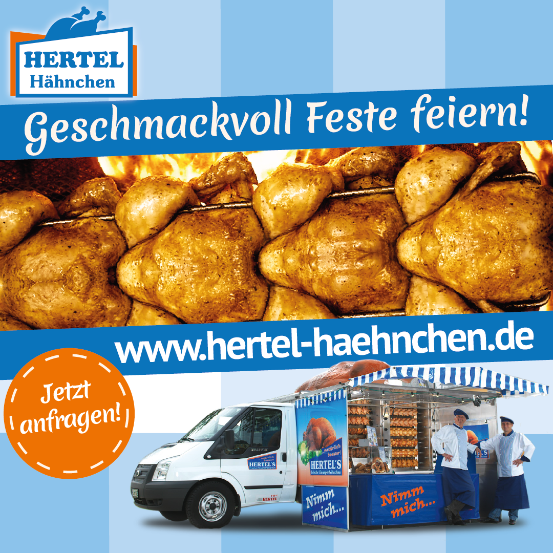 Hertel Hähnchen Facebook ad: Frisch vom Grill - Knusprig und heiß!