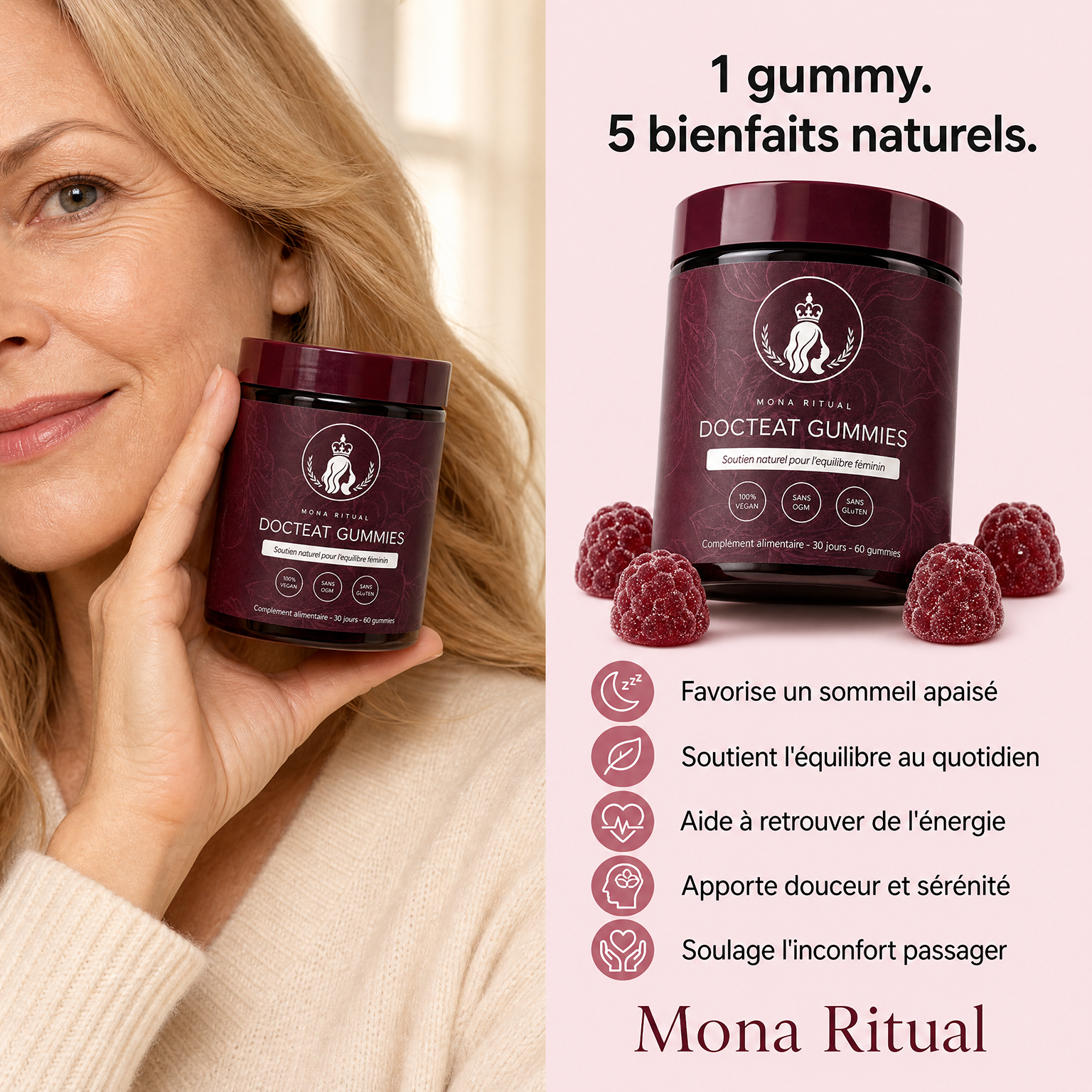 Mona Ritual Facebook ad: L'acné hormonale a sa cure.