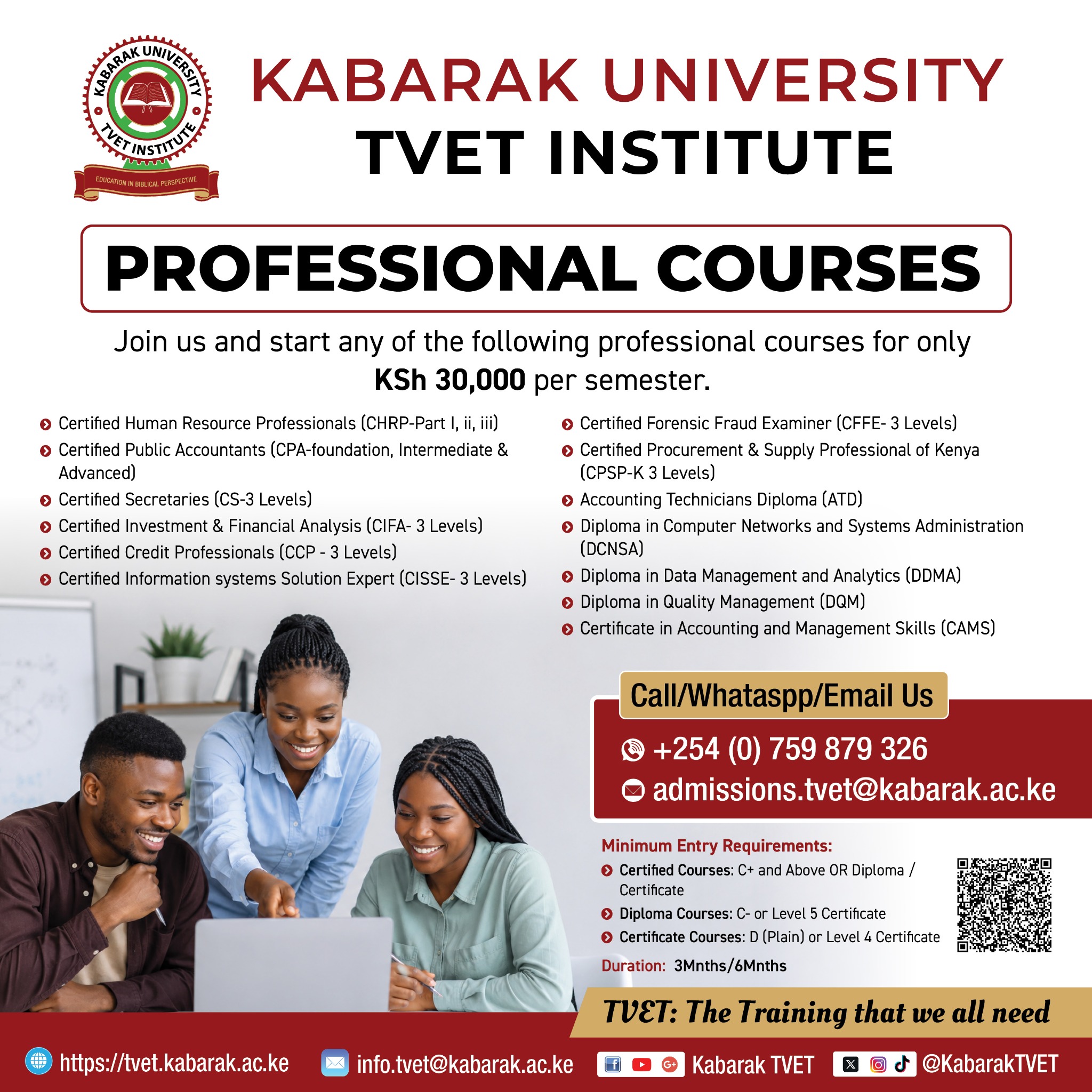 Kabarak University TVET Institute Facebook ad: Explore limitless possibilities at the Kabarak University…
