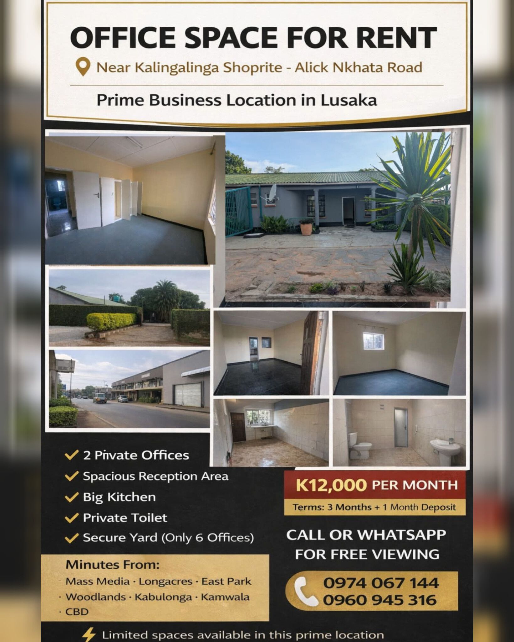 Buy Sell Zambia Facebook ad: PRIME OFFICE SPACE FOR RENT, SUNNINGDALE / ALICK…