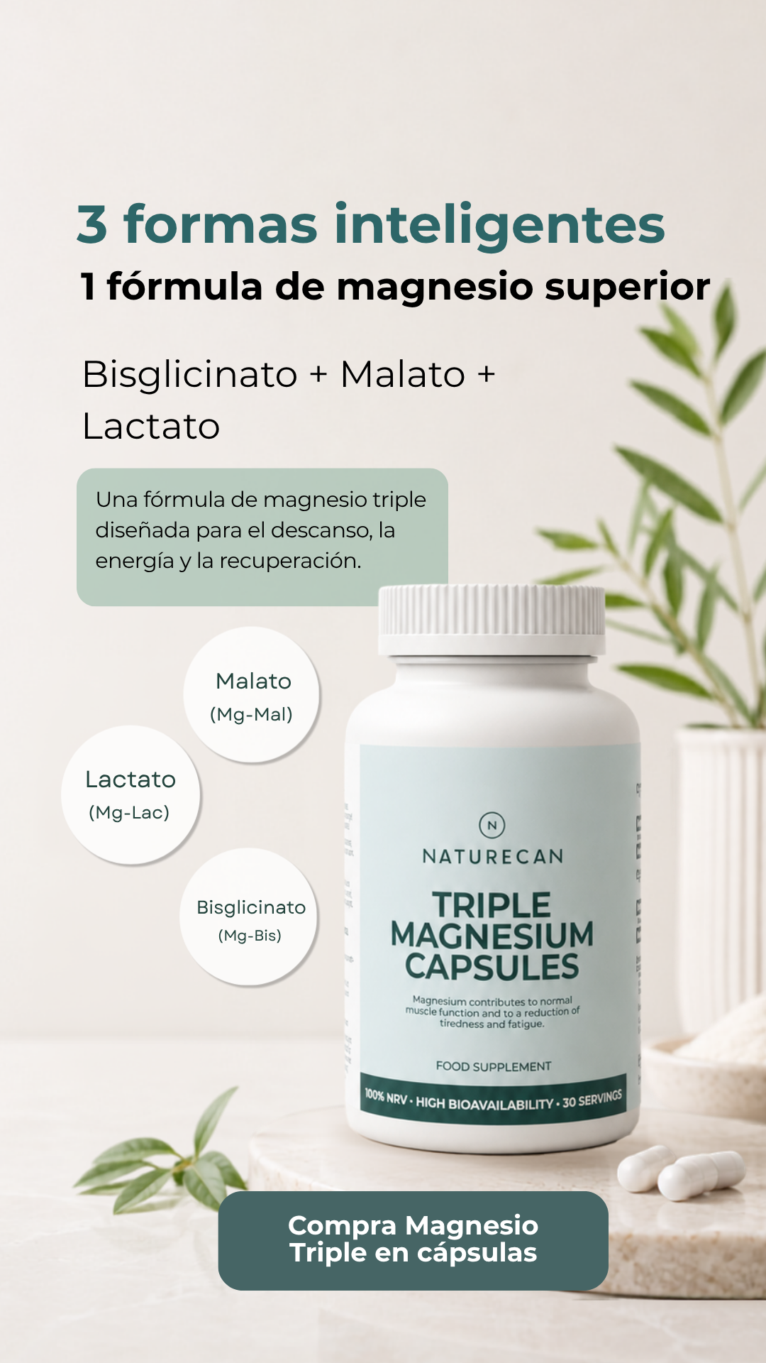 Naturecan España Facebook ad: Relájate y descansa mejor con el magnesio triple