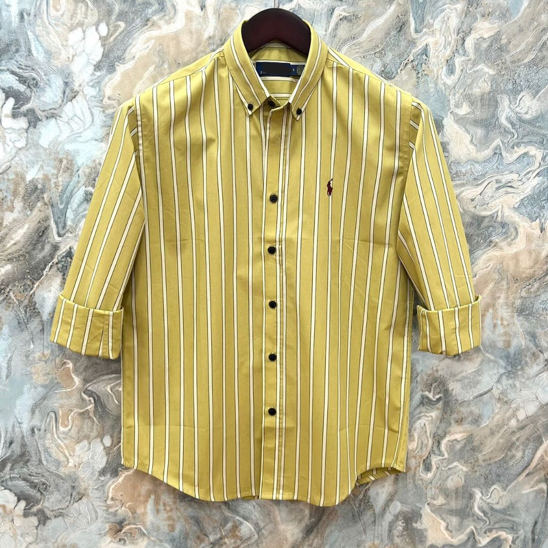 White Tailor Facebook ad: Mustard Yellow stripe full sleeve premium cotton shirt for…