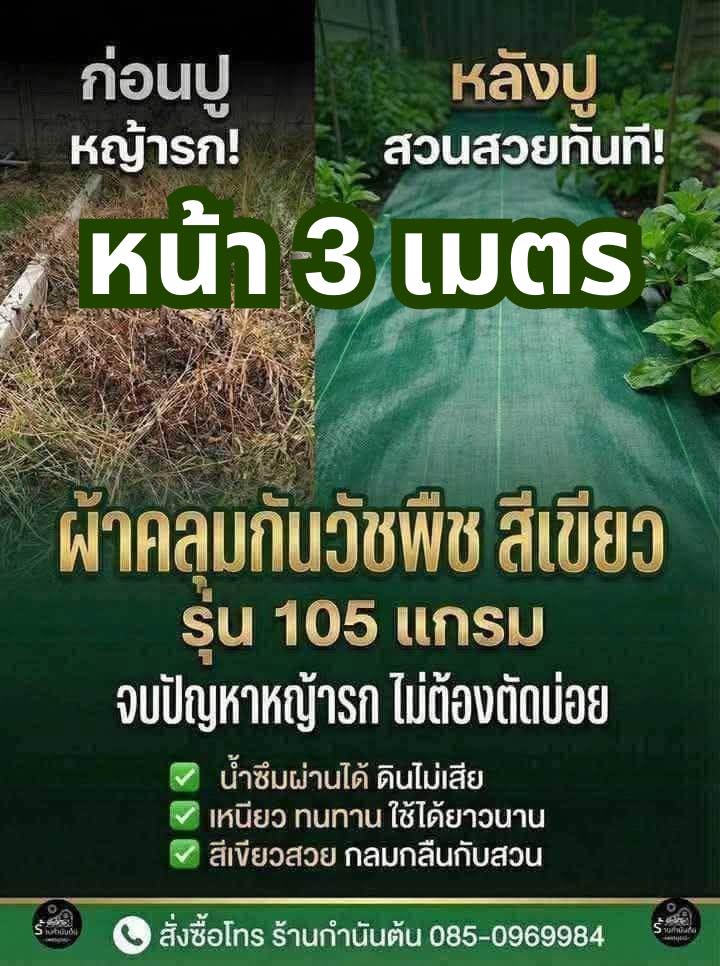ผ้าคลุมดิน ผ้าคลุมกันหญ้า กันวัชพืช ร้านกำนันต้น Facebook ad: ราคาใหม่ สีเขียวผ้าคลุมกันวัชพืชกันหญ้าขึ้นหน้ากว้าง 3…