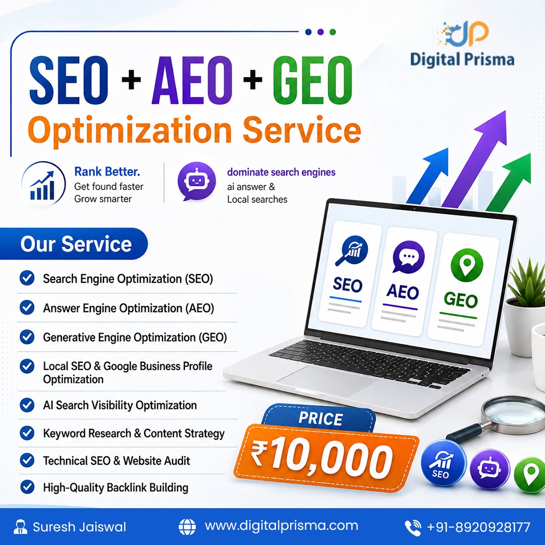Digital Prisma Agency India Facebook ad: SEO + AEO + GEO, Get Your Business Found Everywhere!