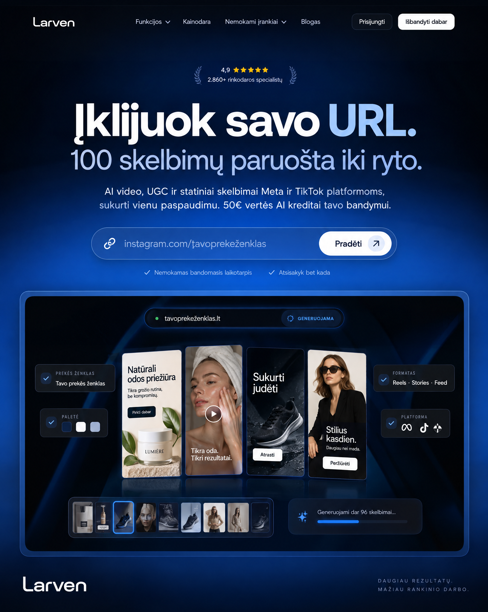 Larven AI Facebook ad: 100 skelbimu per viena nakti