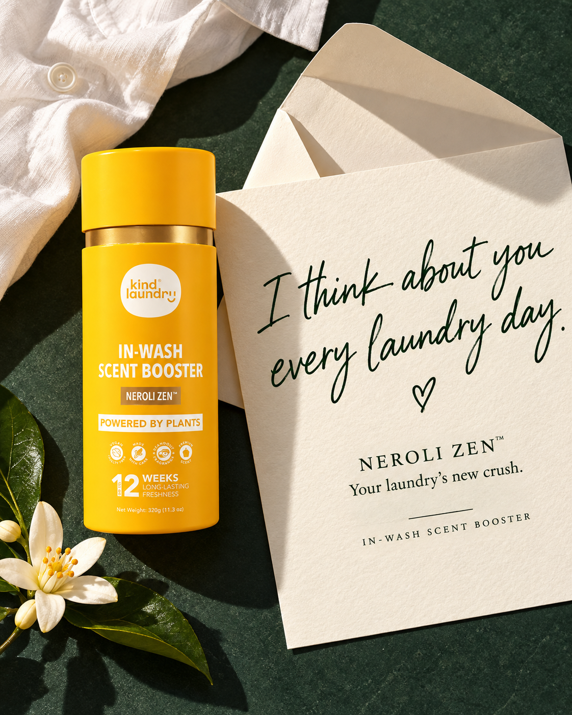 Kind Laundry Facebook ad: Inspired by Jo Malone Orange Blossom. Powered by Plants.