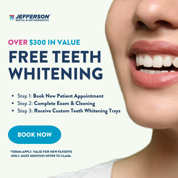 Jefferson Dental & Orthodontics Facebook ad: Book to claim a Free Teeth Whitening!