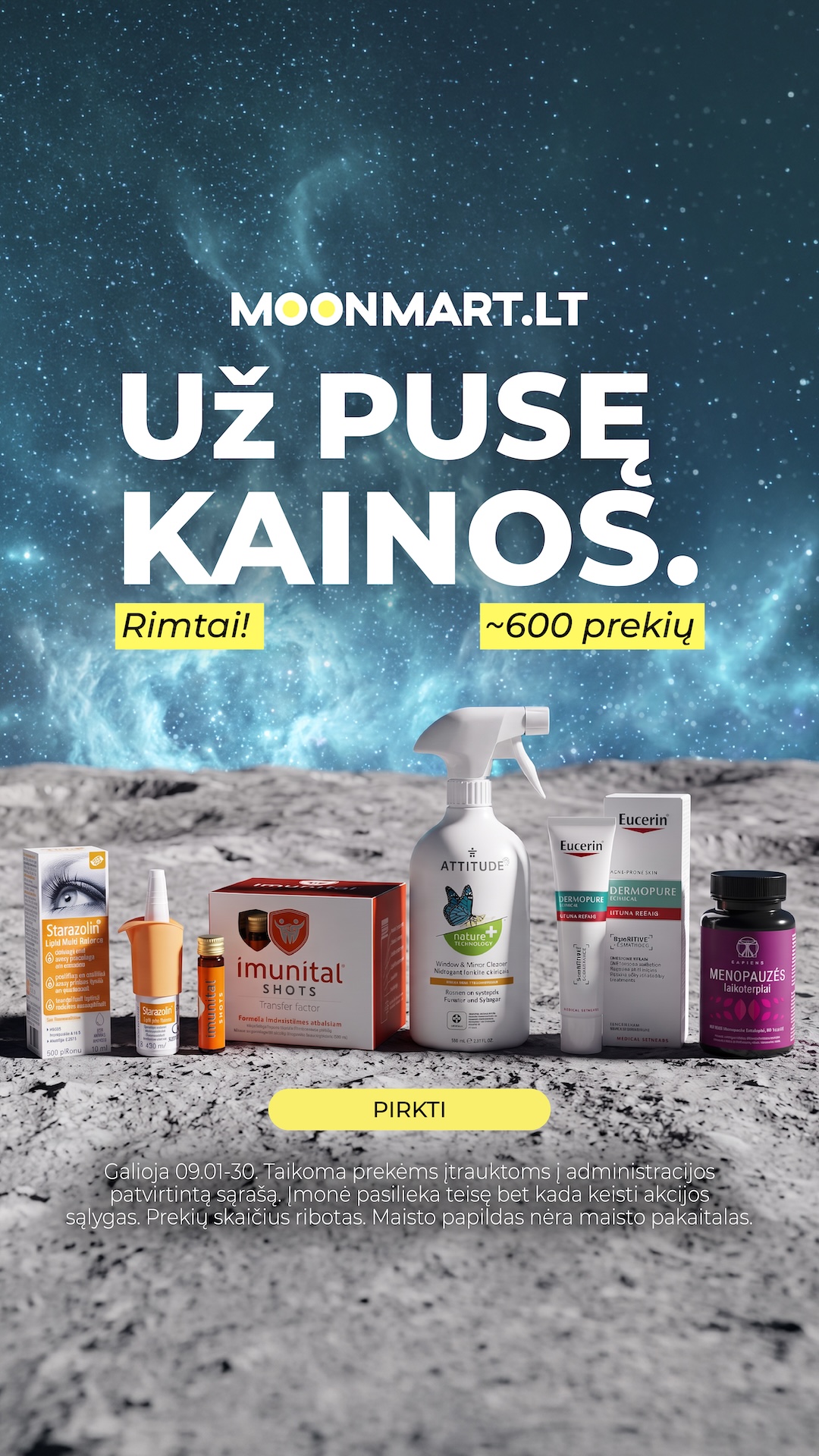 Moonmart LT Facebook ad: Griebk UŽ PUSĘ KAINOS