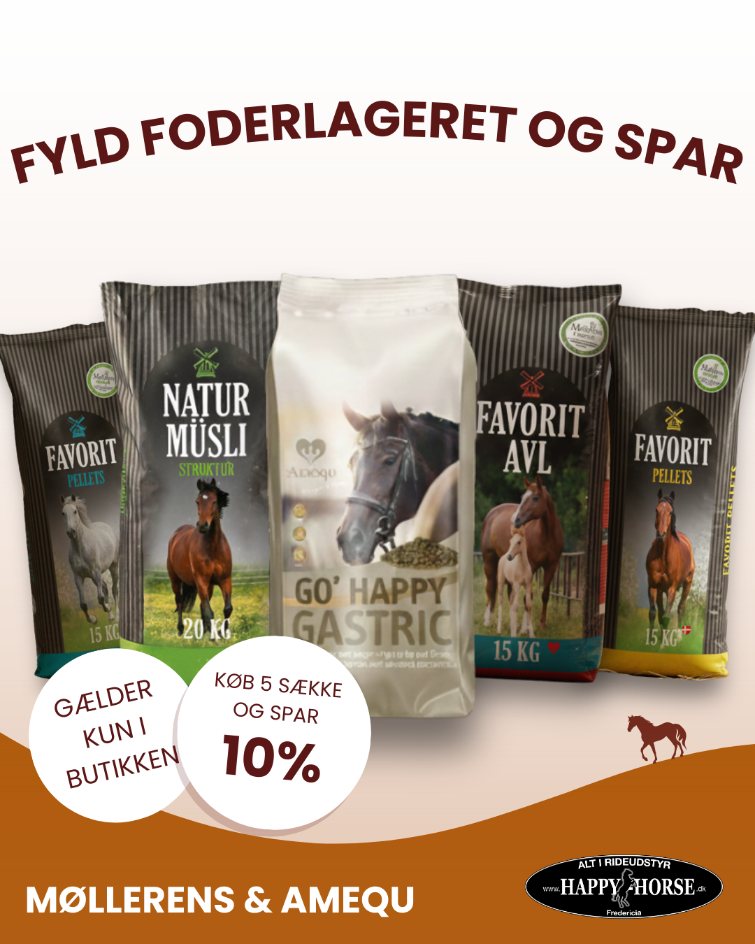 Happy-horse.dk Facebook ad: Fyld foderlageret - spar 10%