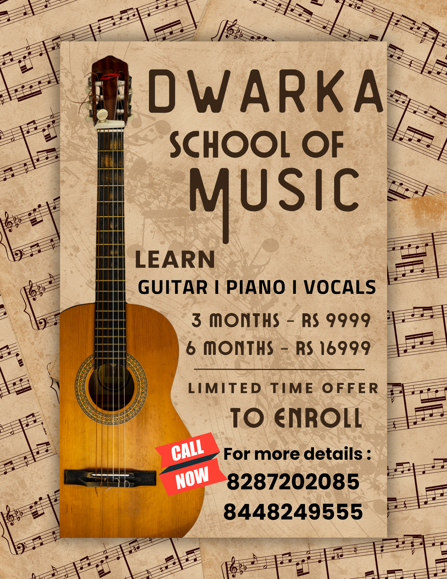 Dwarka school of music Facebook ad: Music courses Starting at Just ₹3,999