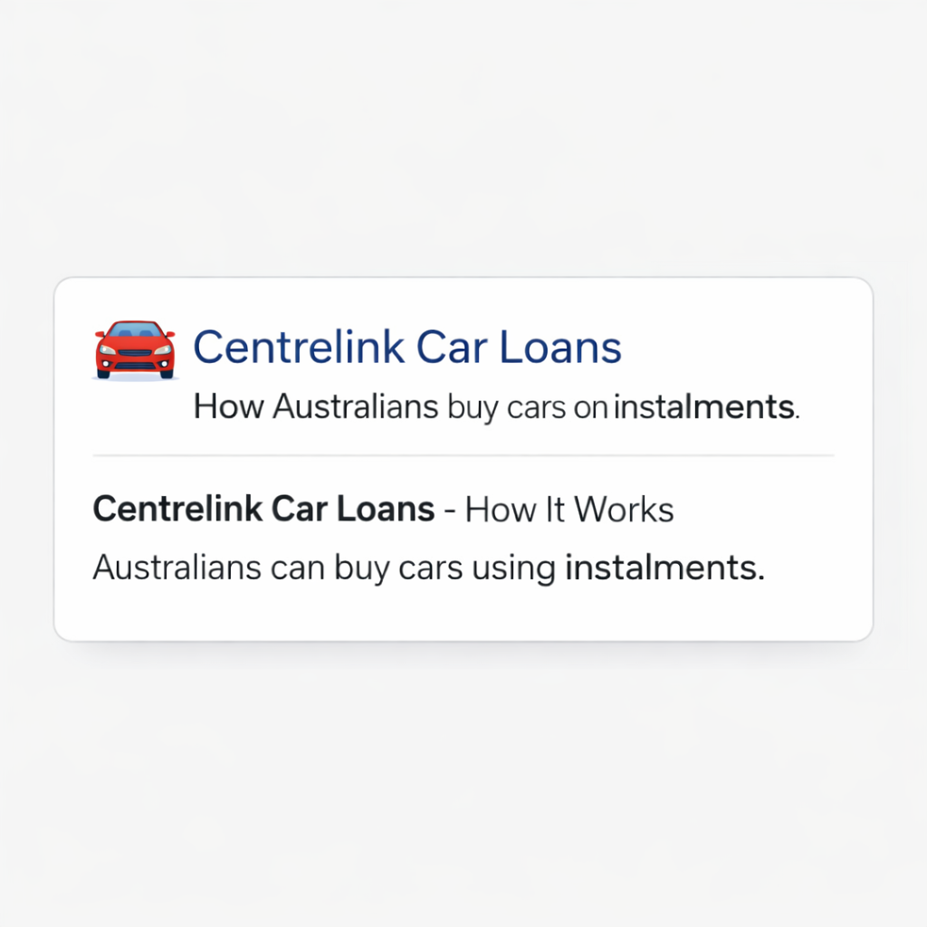 Local Products Hub Facebook ad: Centrelink Car Finance: How It Works