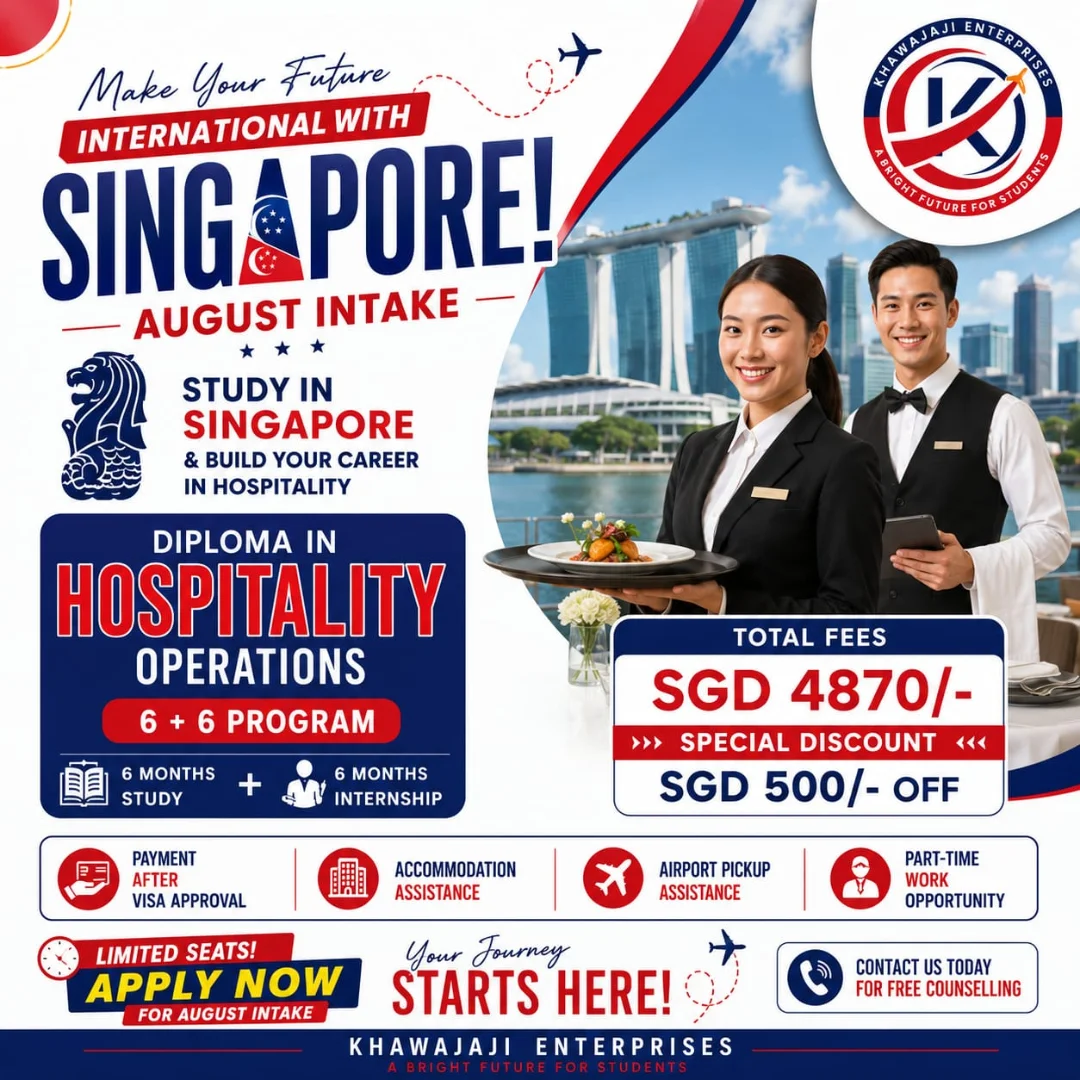 Khawajaji Enterprises Facebook ad: Singapore mein Study + Career dono ka sapna…
