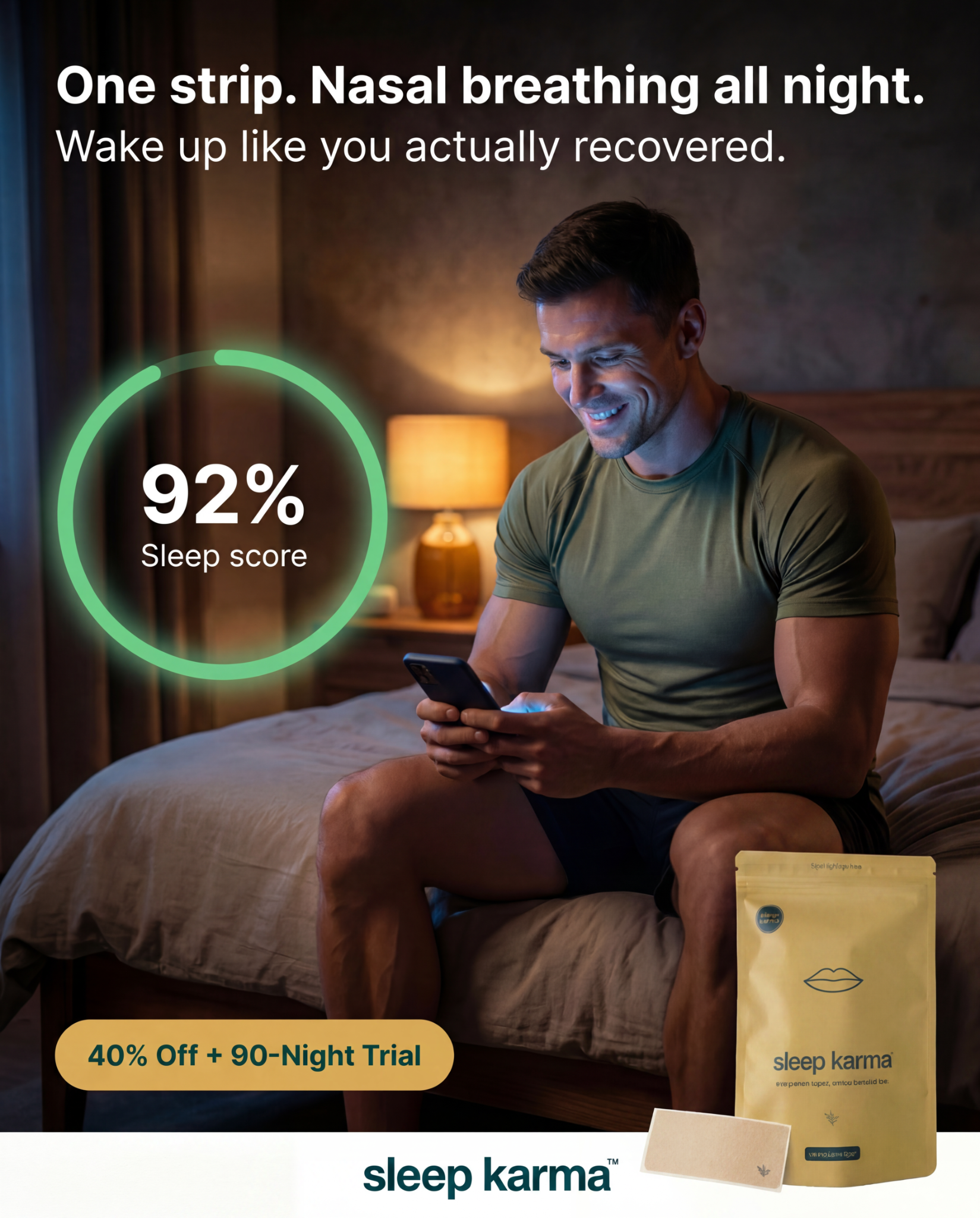 Sleep Karma Facebook ad: Wake Up Like You Actually Recovered