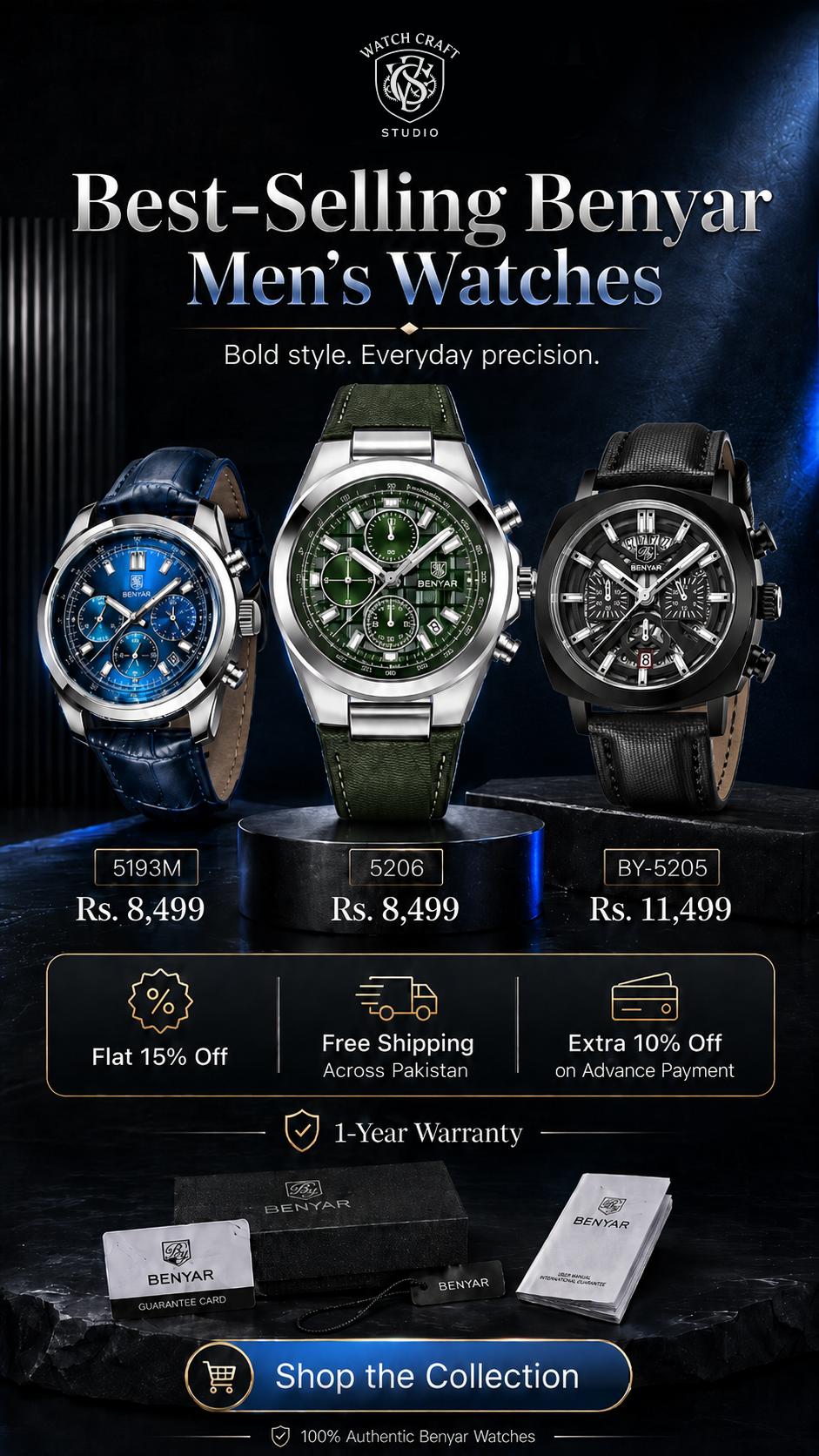 Watch Craft Facebook ad: Upgrade your wrist game with BENYAR watches.