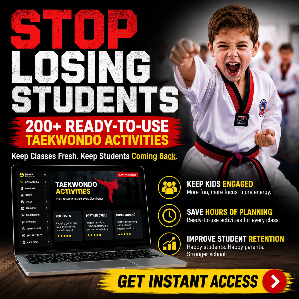 Full Taekwondo Facebook ad: TRANSFORM YOUR TAEKWONDO CLASSES