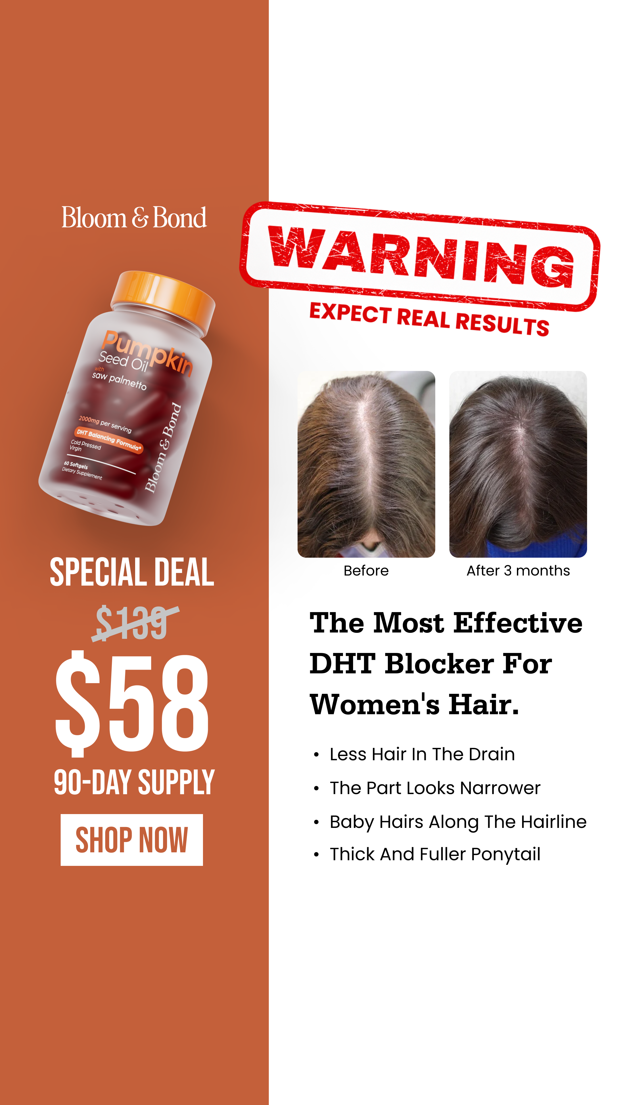 Bloom & Bond Facebook ad: Thicker, Fuller Hair, Naturally