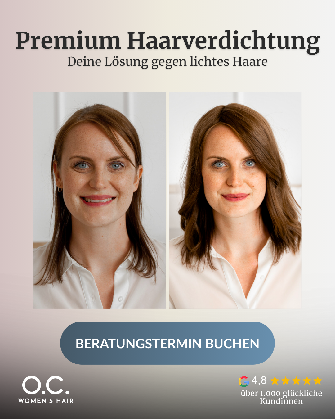 O.C. Women's Hair Facebook ad: Volles Haar in 2 Stunden, ganz ohne OP