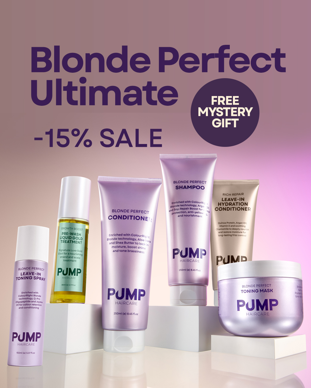 Pump Haircare Facebook ad: Perfect Blonde. Perfect bounce