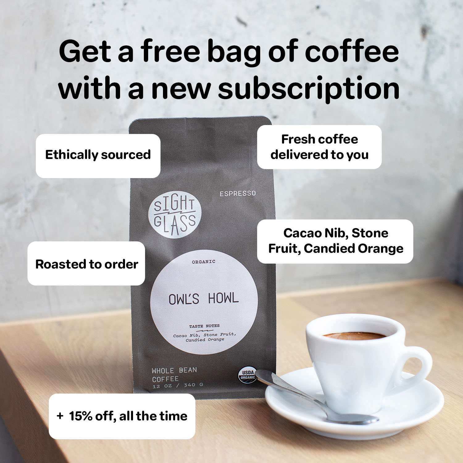 Sightglass Coffee Facebook ad: -15% off all orders
