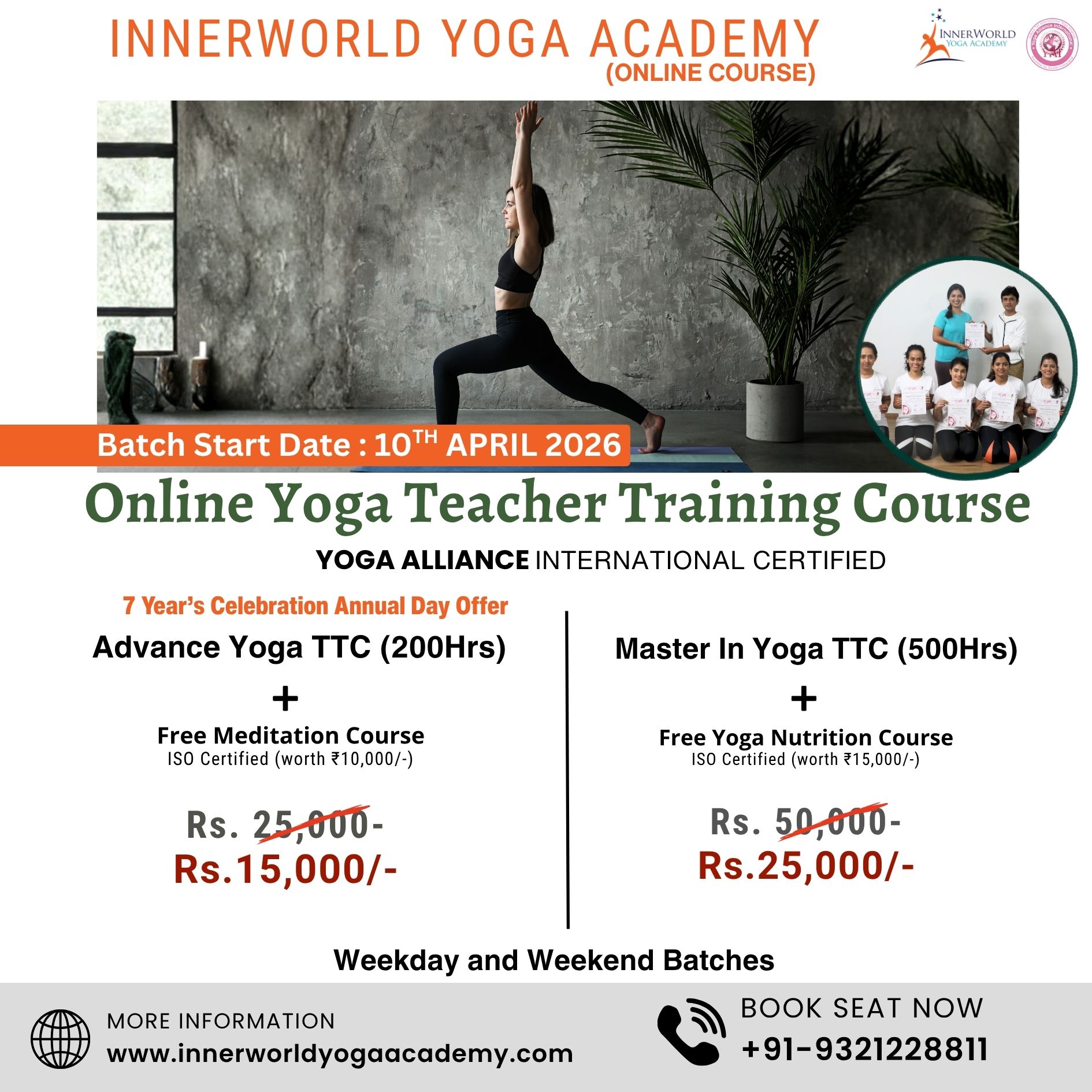 Inner world yoga academy Facebook ad: Become a Certified Yoga Teacher