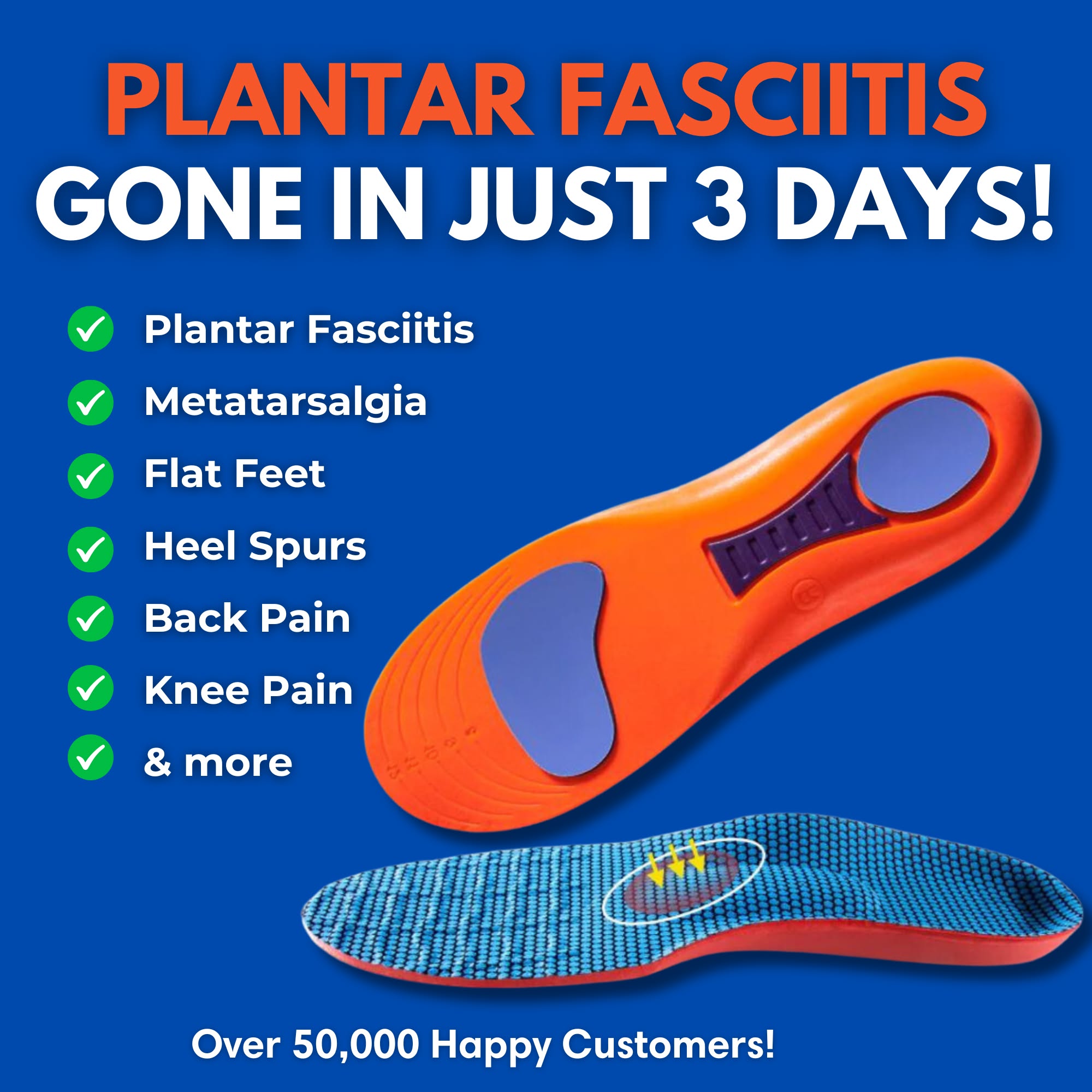 Kinetic Insoles Facebook ad: 50% OFF TODAY ONLY!