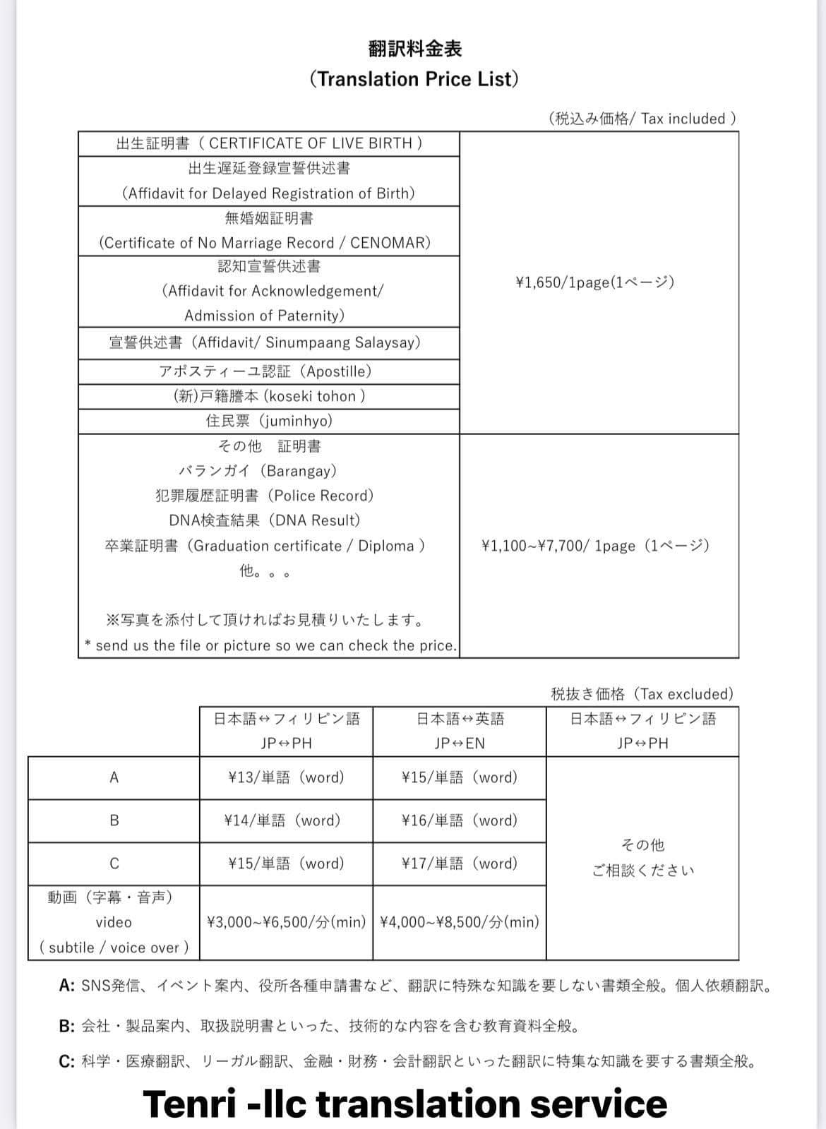 Tenri llc. Japan Facebook ad: We offer fast and reasonable Filipino Japanese English…