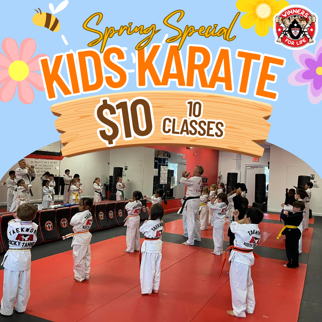 Winners for Life Martial Arts Ballantyne Facebook ad: Spring Into Confidence, Kids Martial Arts Starts Here!