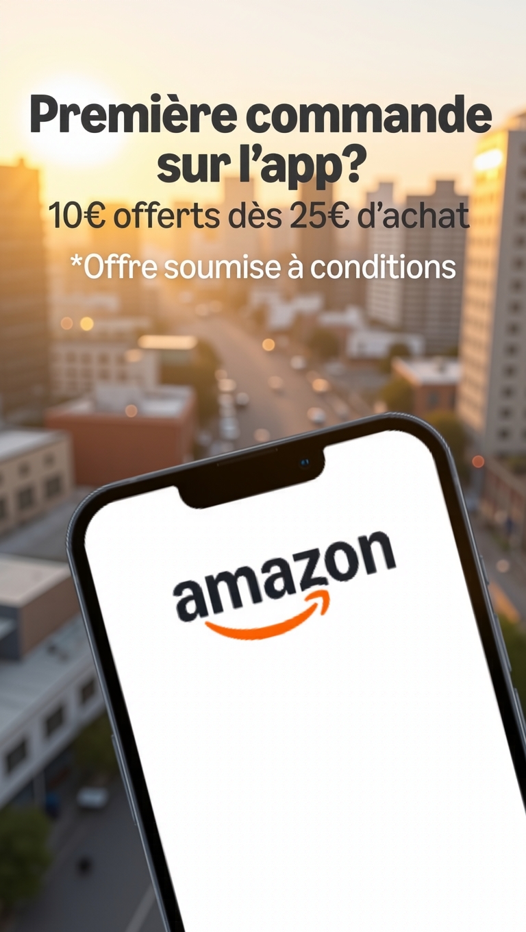 Amazon.fr Facebook ad: Téléchargez, Achetez, Économisez 10€!
