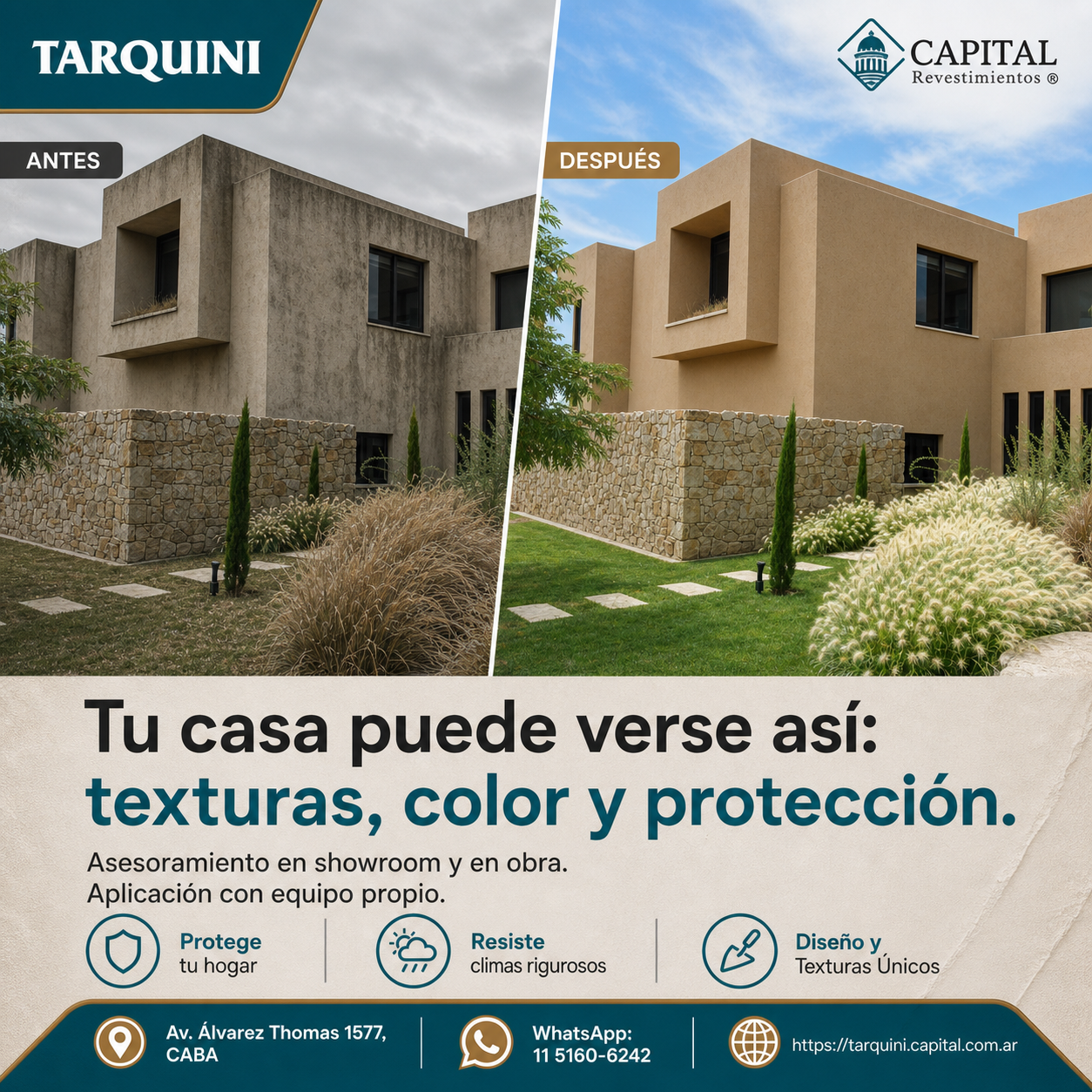 Capital Revestimientos SRL Facebook ad: Revestimiento texturado Tarquini que transforma y protege…