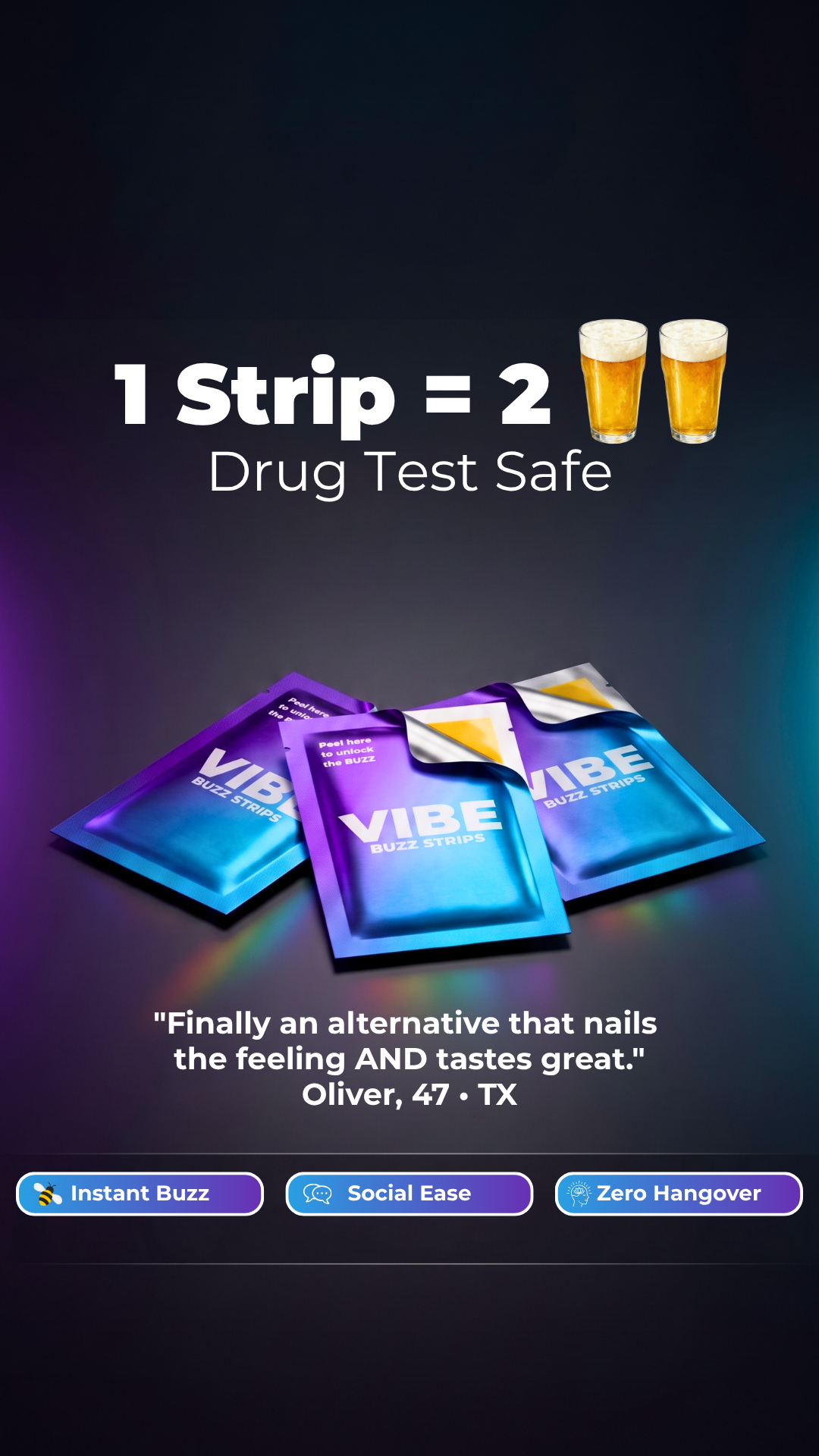 Vibestrips Facebook ad: Keep The Buzz, Ditch The Alcohol