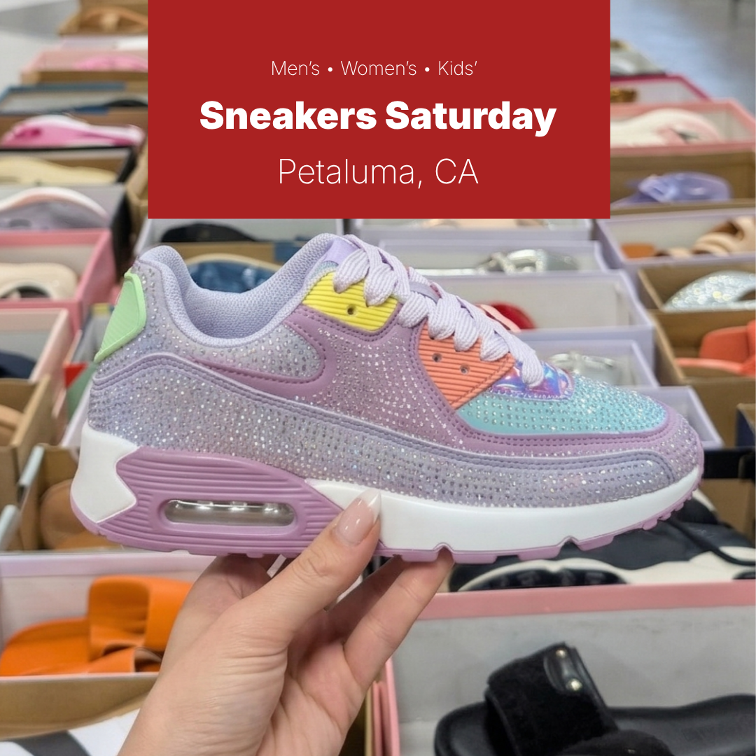 Shoe Selloff Event Facebook ad: Petaluma Sneakers Saturday | All $10-$30 | Men, Women, &…