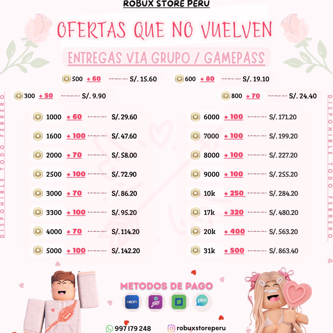 Robuxstoreperu Facebook ad: ¡Ofertas que no vuelven!