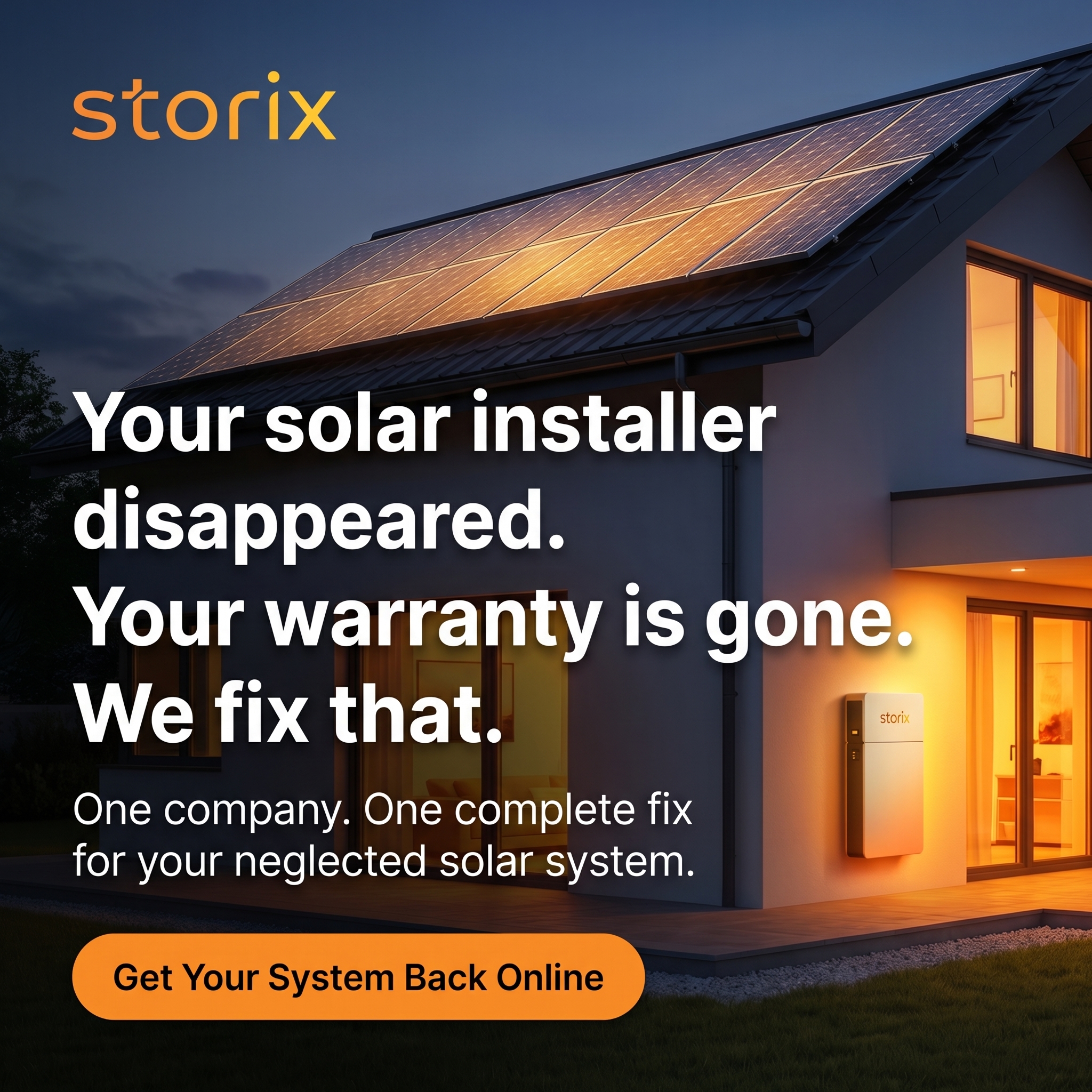 Storix Solar Batteries Facebook ad: Click below for a free system assessment.