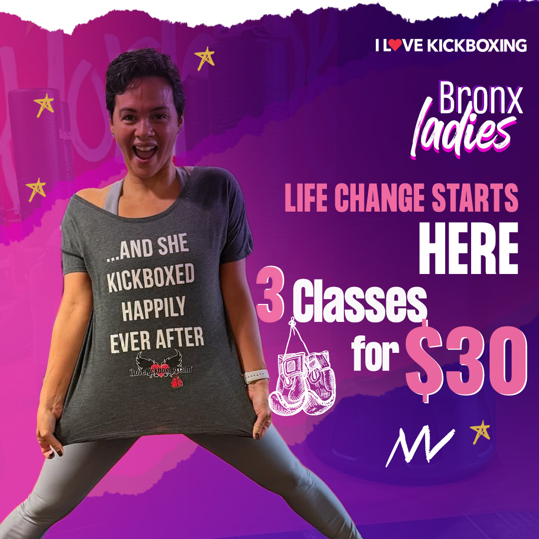 ILoveKickboxing Pelham Bay. NY Facebook ad: Try 3 Kickboxing Classes for $30