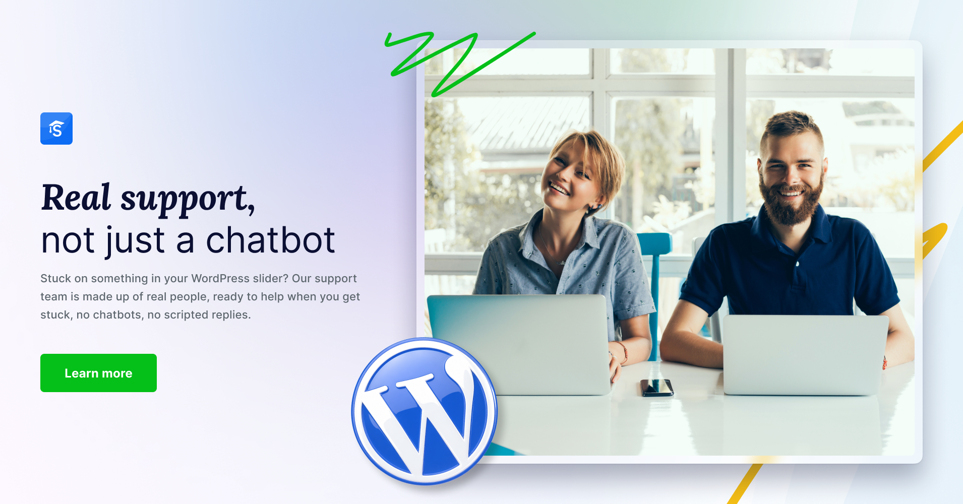Smart Slider 3 Facebook ad: Friendly support, not a chatbot maze.