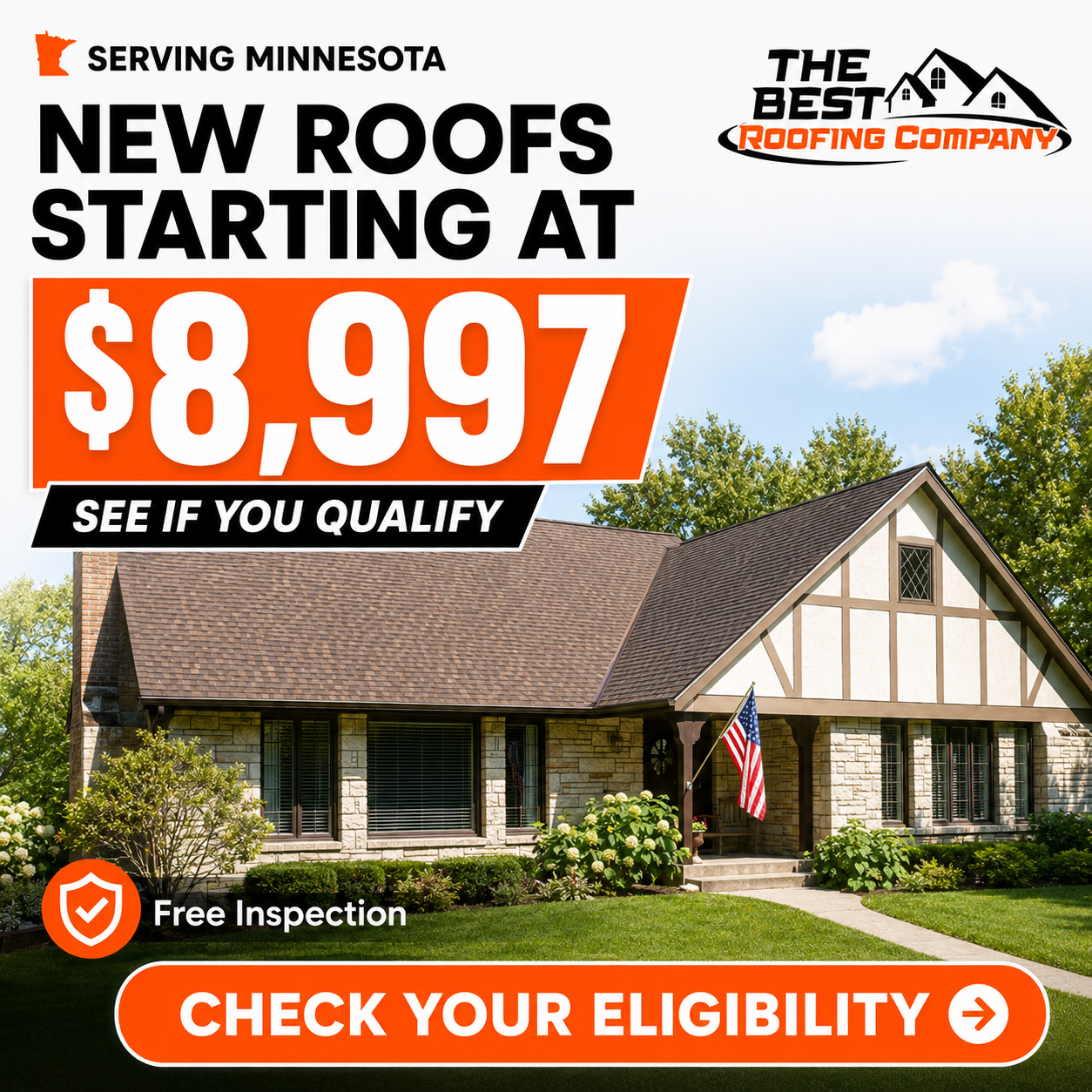 The Best Roofing Company Facebook ad: Roof Replacements Starting At $8,997. See If You Qualify