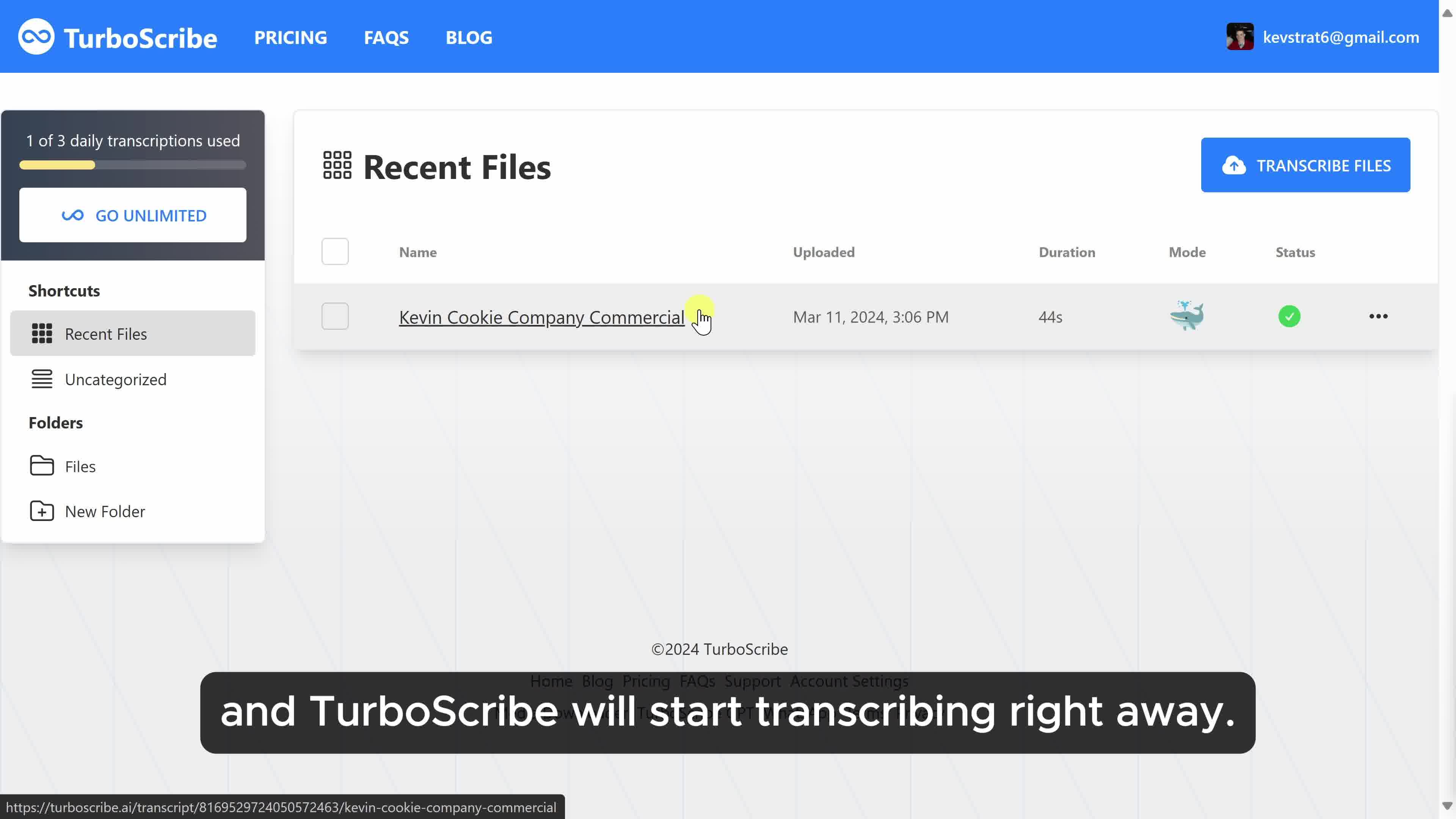 TurboScribe Facebook ad: Transcribe Audio and Video to Text