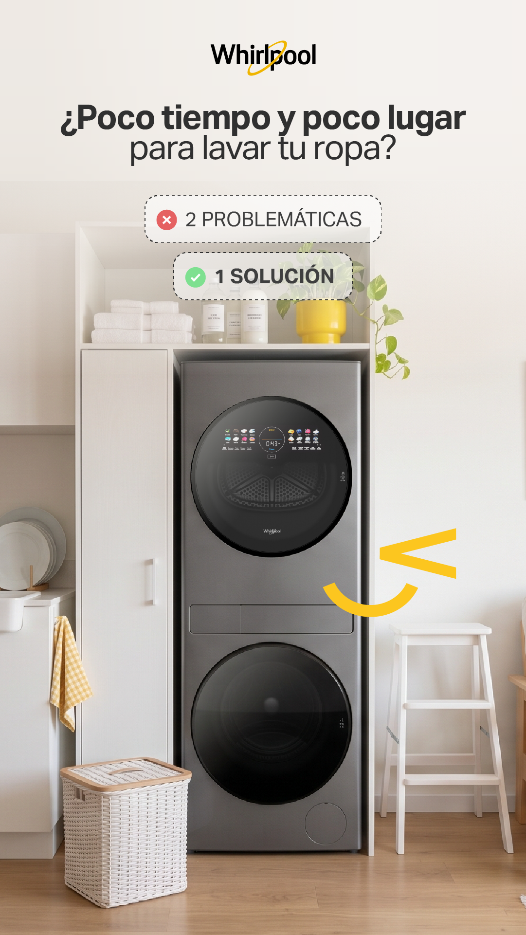 Whirlpool Facebook ad: Torre de Lavado Whirlpool: diseño vertical para ahorrar…
