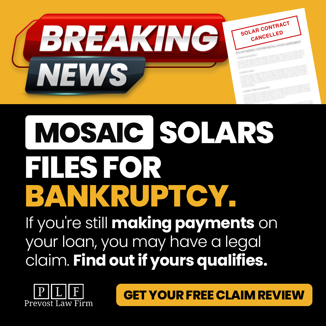 Prevost Law Firm Facebook ad: Unhappy with Solar Mosaic?