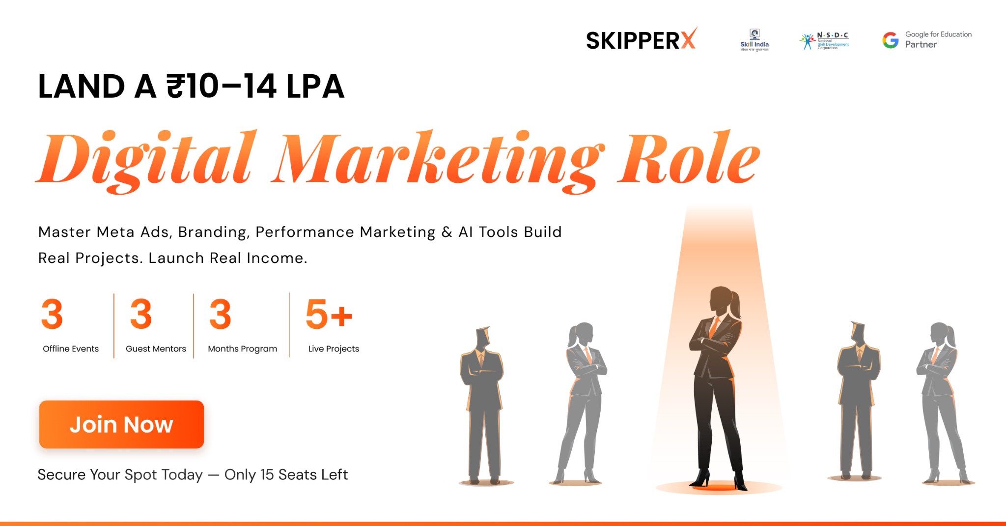 Skipperx.io Facebook ad: Go From ₹4 LPA to a ₹10-14 LPA Digital Marketing Role