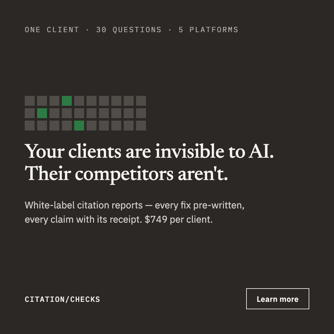 Citation Checks Facebook ad: White-label AI citation reports