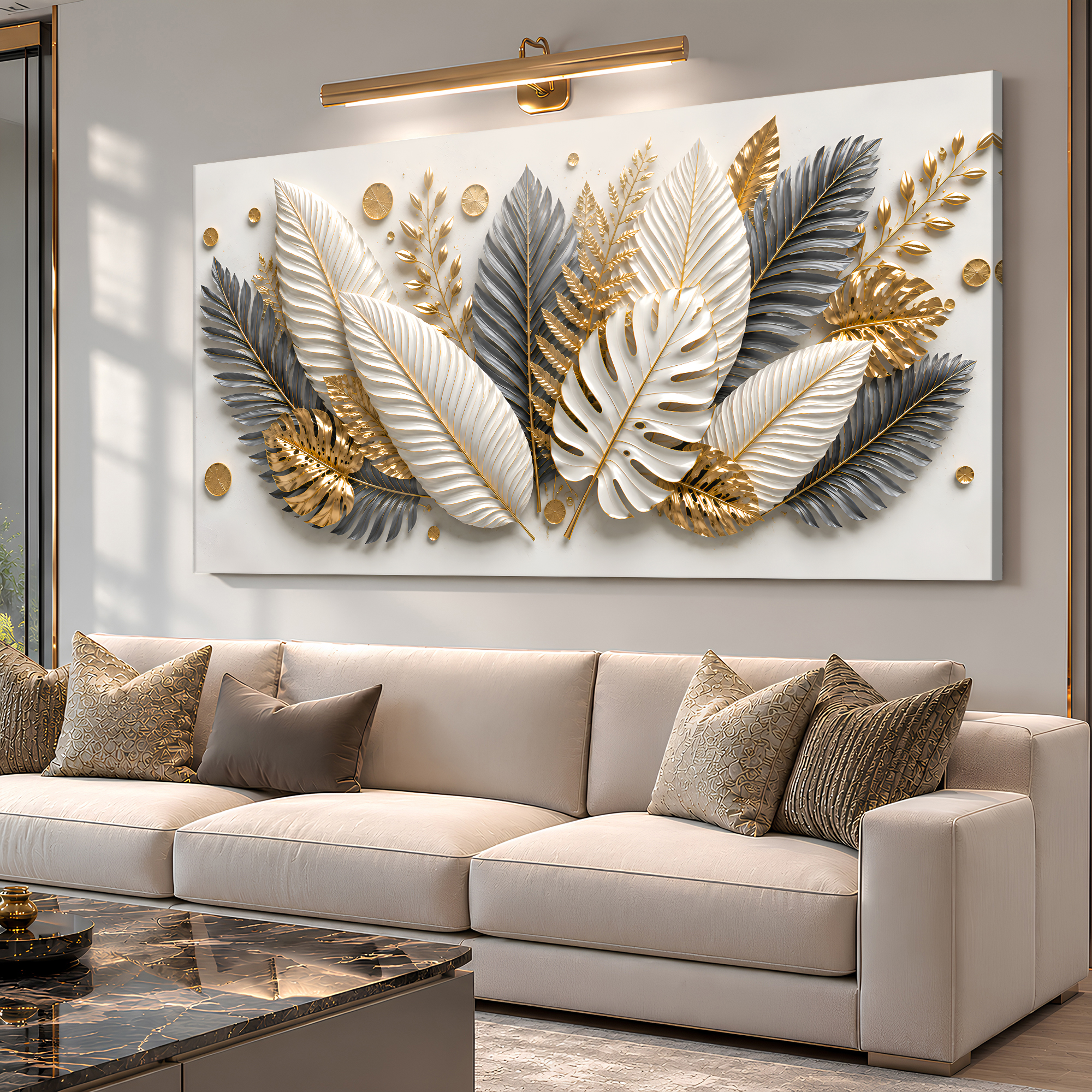Tailored Canvases - Personalized Art Facebook ad: Golden Tropical Leaves | Made in the USA | Ships Fast