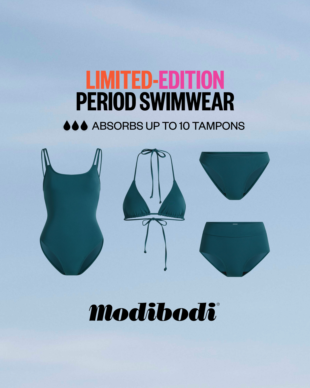 Modibodi Facebook ad: Period‑Proof Swimwear: Shop Now