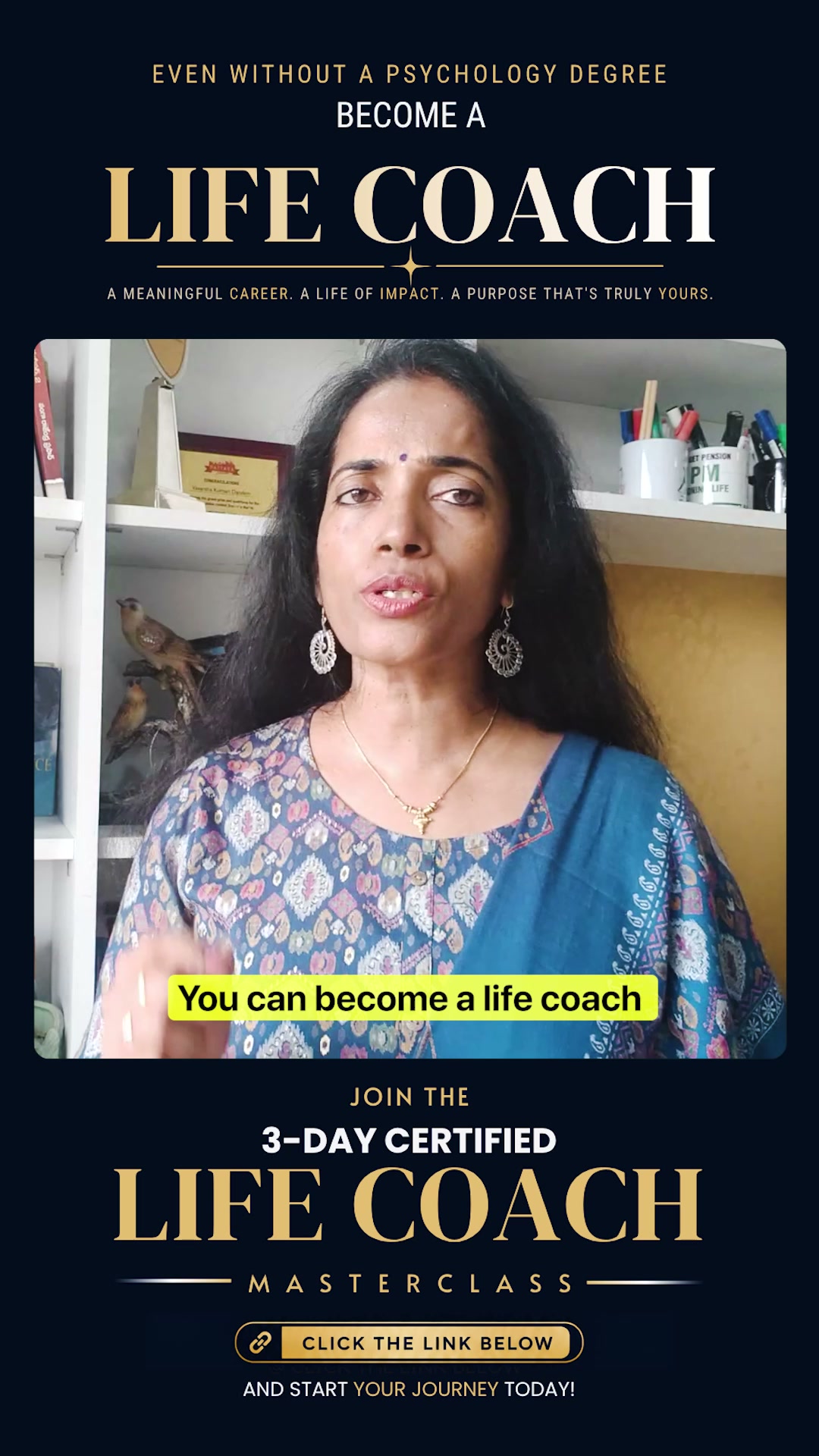 Happiness Coach Vasantha Facebook ad: Turn Your Experience Into a Life Coaching Career