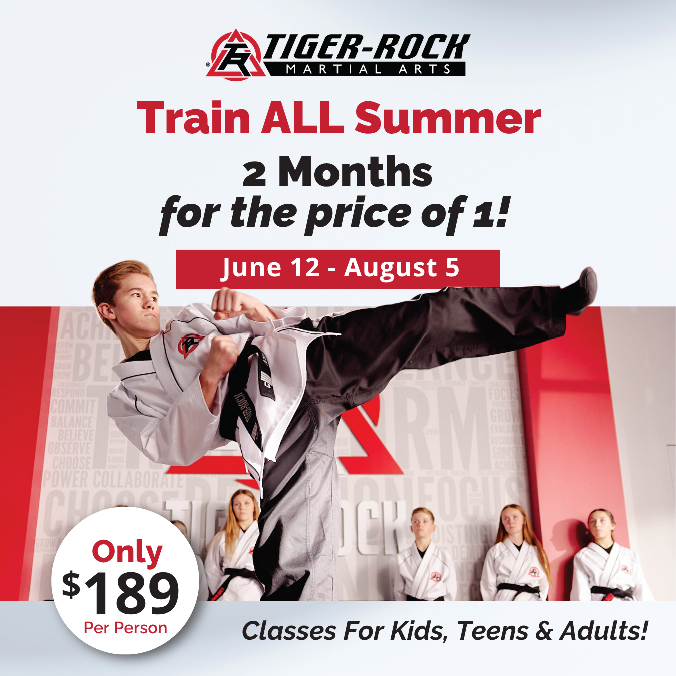 Bailey's Tiger Rock Tuscaloosa Facebook ad: Train ALL Summer at Tiger Rock Tuscaloosa!