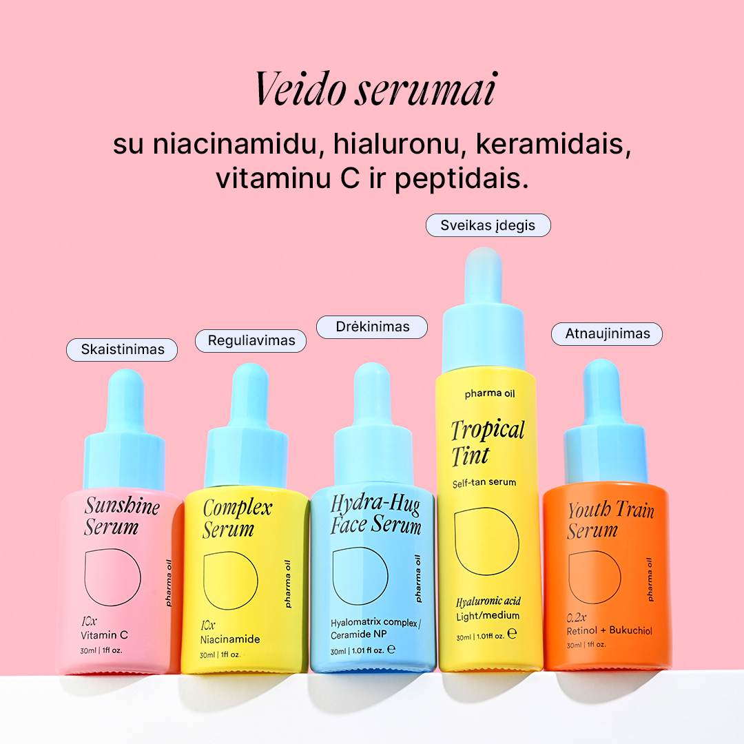 Pharma Oil Facebook ad: 2-3 lašai, švelnus prausimas, akimirksniu komfortiška oda…