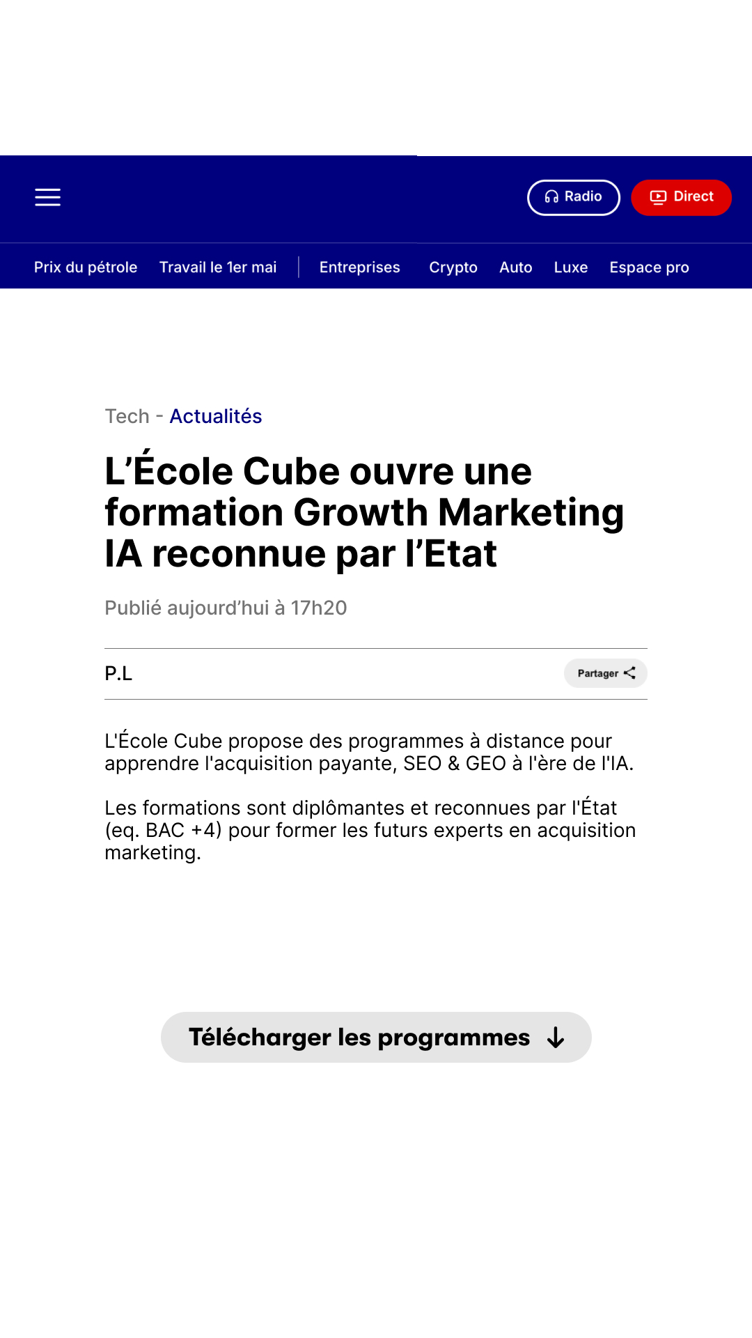 École Cube Facebook ad