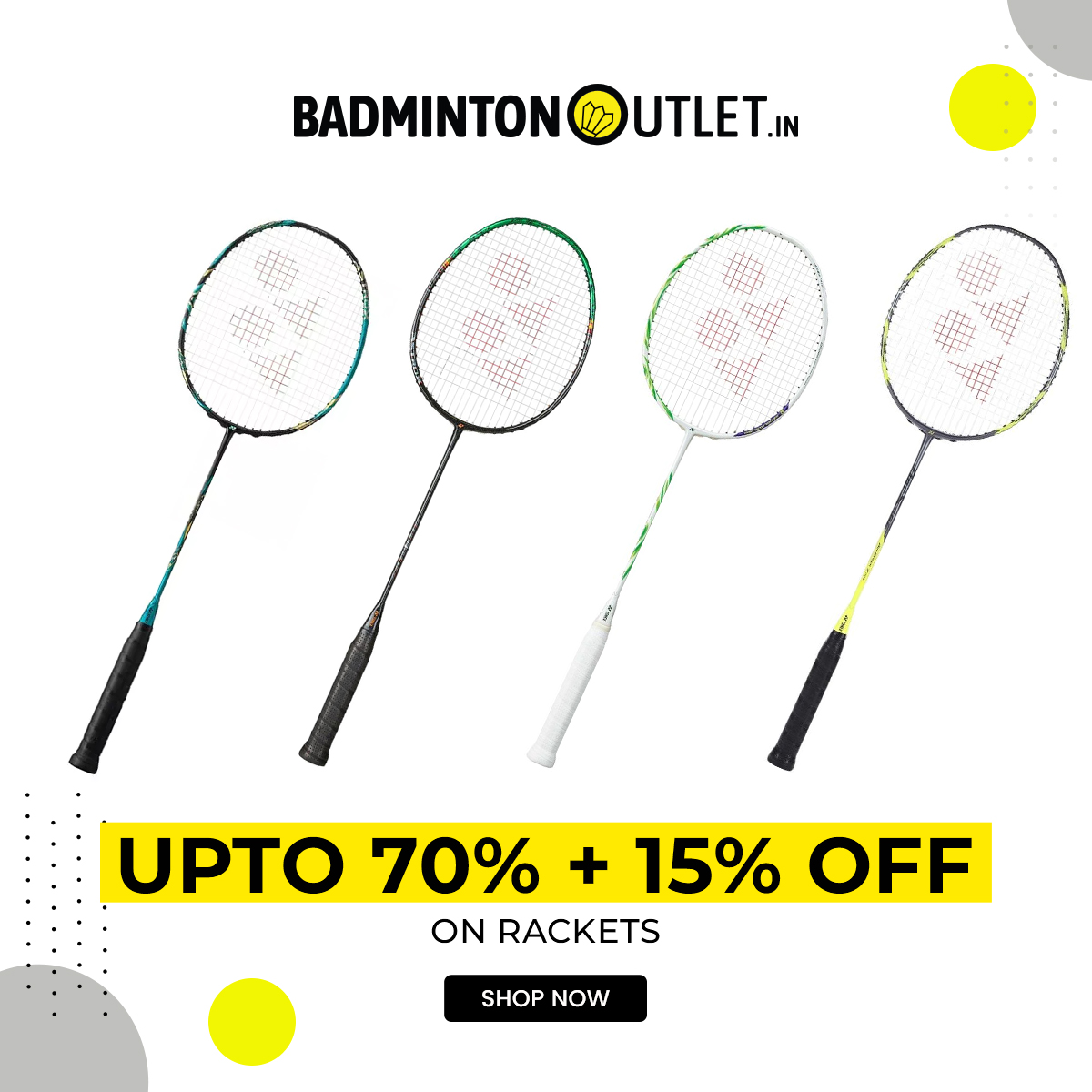 BadmintonOutlet.in Facebook ad: Everything You Need for Badminton in One Place!