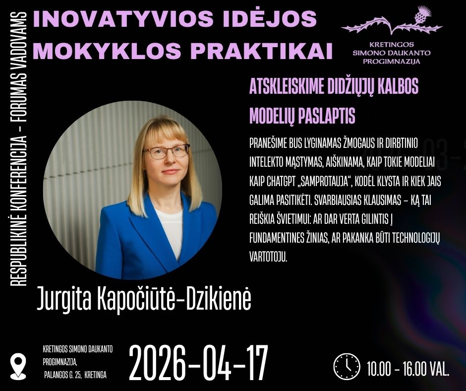 Kretingos Simono Daukanto progimnazija Facebook ad: Ar tikrai suprantame, kaip mąsto dirbtinis intelektas?