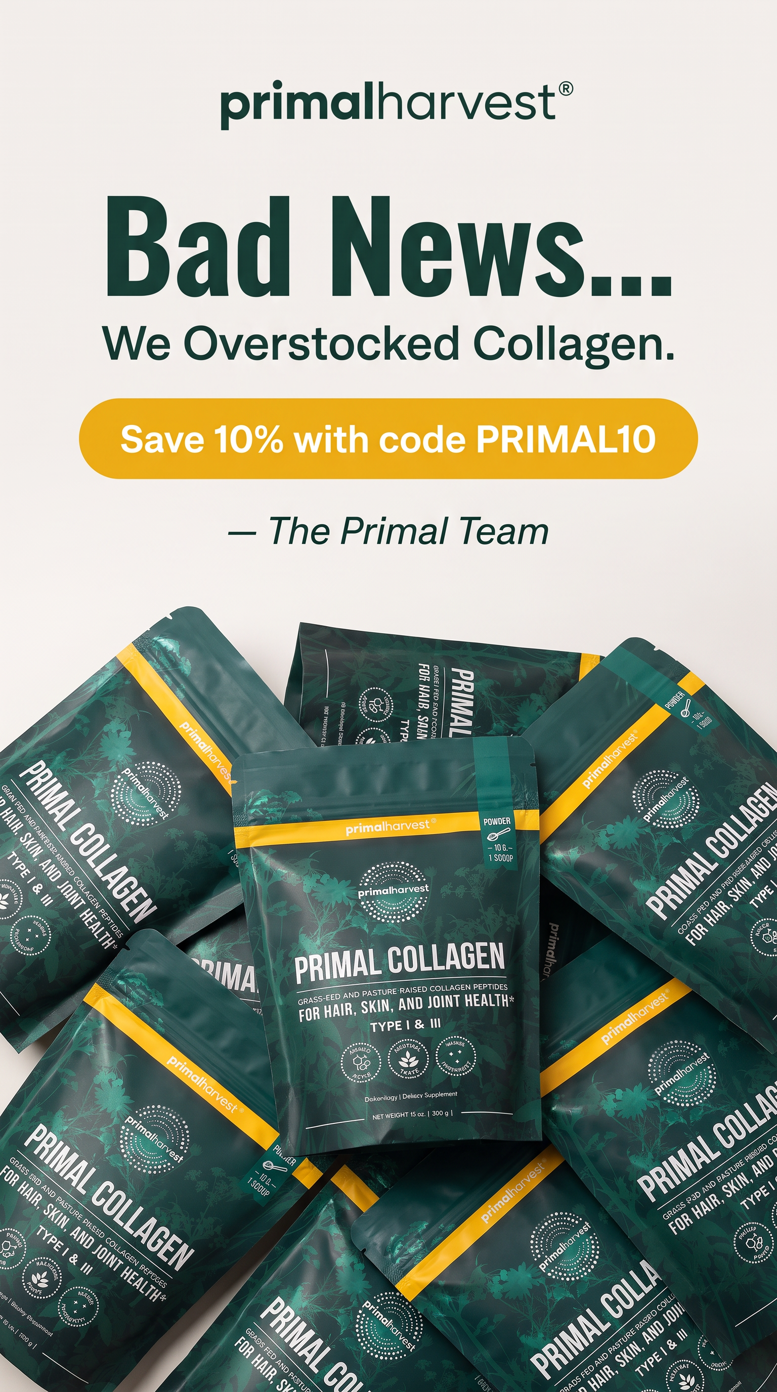 Primal Harvest Facebook ad: Fuller Hair in One Scoop